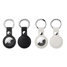 aerial view a group of quickship apple airtag leatherette tracksmart case keychain, image 1 of 2
