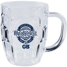 a clear 8 oz plastic german style dimple mug with handle