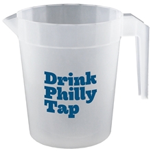 aerial view a natural 32 oz plastic stackable picnic pitcher with handle, image 1 of 2
