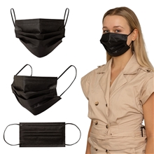 aerial view a group of shield iv box of 50pcs black disposable face masks, image 1 of 2