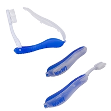 aerial view a blue folding travel toothbrush, image 1 of 2