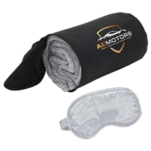 aerial view a black/gray aeroloft(r) business first travel blanket with sleep mask, image 1 of 5