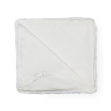 aerial view a white luxe faux fur throw blanket, image 1 of 4