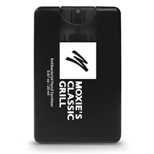 aerial view a translucent black credit card style hand sanitizer spray, image 1 of 4