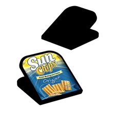 aerial view a black decaled chip bag clip, image 1 of 2
