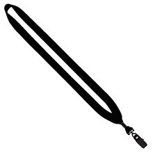 aerial view a black 3/4 cotton lanyard with metal crimp bulldog clip, image 1 of 2