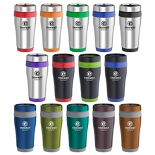 aerial view a group of tumbler with steel coated color trim shell - 16 oz, image 1 of 2