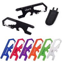 aerial view a group of 8- in -1 stainless steel carabiner tool, image 1 of 2