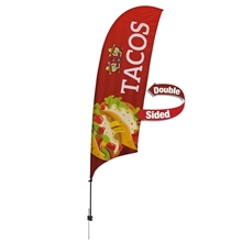 aerial view a white 10.5 razor flag sail polypropylene banner kit (double - sided with ground spike), image 1 of 5