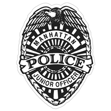 a white junior police badge stickers - white gloss paper 2 3/8 x 3 1/16 roll of 1000