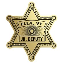 aerial view a matte gold badge sticker on roll sheriff 2 9/16 x 3 1/16 foil papers roll of 1000, image 1 of 2