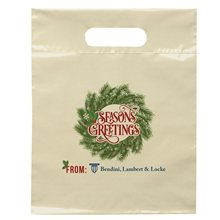 aerial view a buff die cut convention handle bag 9 x 12, image 1 of 2