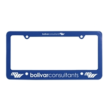 aerial view a blue classic license plate frame with 4 holes, image 1 of 2