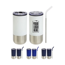 aerial view a group of oxford 16 oz stainless steel tumbler with straw, image 1 of 3