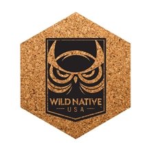 a natural hexagon cork coaster