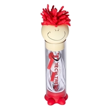 aerial view a red moptoppers earbuds with stand, image 1 of 2