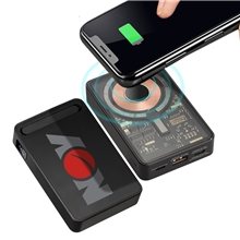 aerial view a black lucid transparent magsafe wireless power bank, image 1 of 30