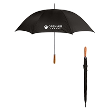 aerial view a black 60 jumbo wooden handle golf umbrella, image 1 of 2