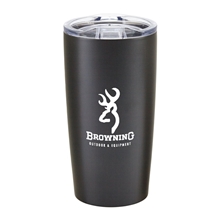 aerial view a matte black 20 oz everest stainless steel insulated tumbler, image 1 of 3