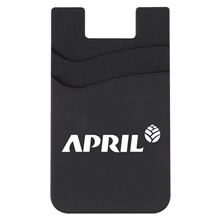 aerial view a black double pocket silicone smart wallet, image 1 of 2