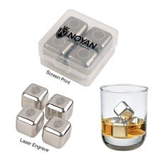 a clear case with silver cubes reusable stainless steel ice cube set