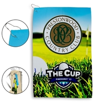 aerial view a group of full - color waffle weave golf and sports towel, image 1 of 2