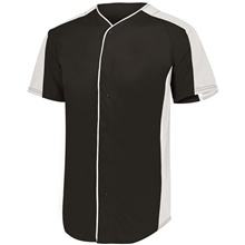 a black/ white augusta sportswear youth full - button baseball jersey