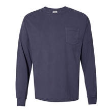 aerial view a anchor slate comfortwash by hanes - unisex garment - dyed long sleeve t - shirt with a pocket, image 1 of 3