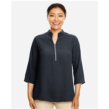 aerial view a black devon jones ladies perfect fit(tm) three - quarter sleeve crepe tunic, image 1 of 4