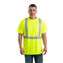 aerial view a yellow berne mens tall hi - vis class 2 performance short sleeve t - shirt, image 1 of 3