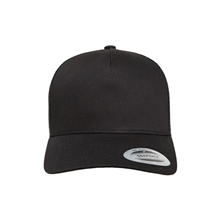 aerial view a black yupoong adult 5- panel retro trucker cap - hat, image 1 of 3