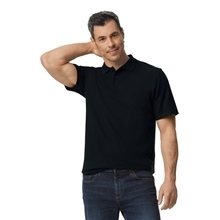 aerial view a black gildan mens softstyle double pique polo, image 1 of 3