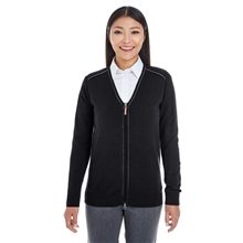 aerial view a black/ graphite devon jones ladies manchester fully - fashioned full - zip cardigan sweater, image 1 of 4