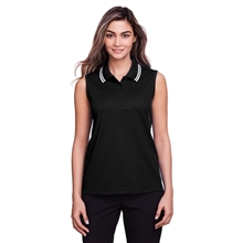 aerial view a black/ white devon jones crownlux performance(r)ladies plaited tipped sleeveless polo, image 1 of 6
