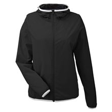aerial view a black nautica ladies stillwater windbreaker jacket, image 1 of 6