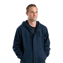 aerial view a navy berne mens tall flame - resistant hooded sweatshirt, image 1 of 3