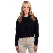 aerial view a black next level apparel ladies laguna cropped pullover hooded sweatshirt, image 1 of 2