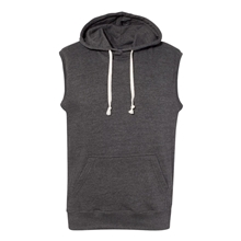 aerial view a black triblend j america adult triblend fleece sleeveless hooded sweatshirt, image 1 of 6
