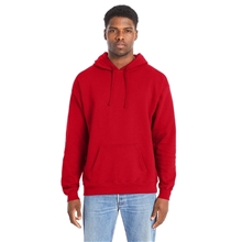 aerial view a athletic red hanes perfect sweats pullover hooded sweatshirt, image 1 of 4