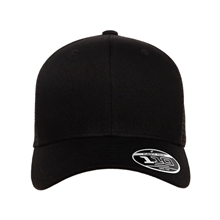 aerial view a black flexfit adult 110(r) mesh cap, image 1 of 3
