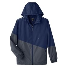 aerial view a clasc navy/ crbn core365 unisex techno lite colorblock windbreaker, image 1 of 10