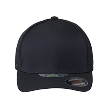 aerial view a black flexfit unipanel cap, image 1 of 3