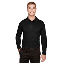 aerial view a black devon jones - mens tall crownlux performance(r) plaited long sleeve polo, image 1 of 6