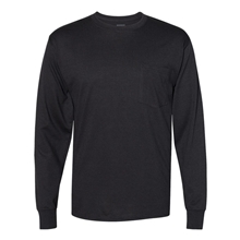 aerial view a black hanes - unisex workwear long sleeve pocket t - shirt, image 1 of 6