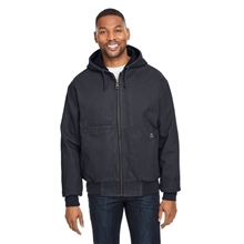 aerial view a black dri duck mens laramie canvas hooded jacket, image 1 of 6
