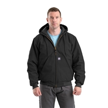 aerial view a black berne mens tall highland washed cotton duck hooded jacket, image 1 of 2