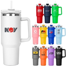 aerial view a group of 40 oz hippo insulated malibu tumbler straw lid with twist closure, image 1 of 9