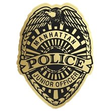 a group of junior police badge stickers - foil paper 2 3/8 x 3 1/16 roll of 1000