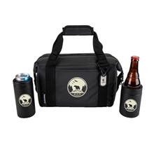 aerial view a black cooler & black icey can cooler & black chilly can cooler basecamp highland peak gift set, image 1 of 3