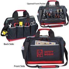 aerial view a black/red deluxe tool bag, image 1 of 2